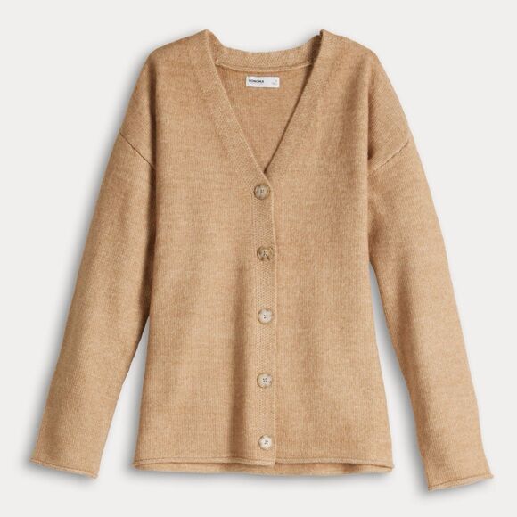 Sonoma Goods For Life Sweater Cardigan Size Large Brown Beige Women’s Button NWT - Picture 2 of 12